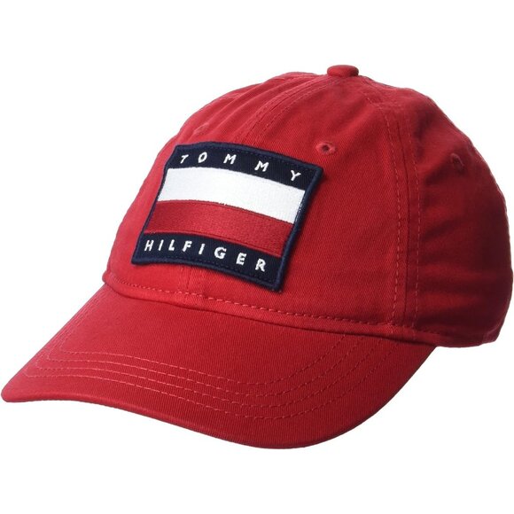 Tommy Hilfiger Men's Apple Red Cotton Tony Adjustable Baseball Cap - Picture 1 of 3